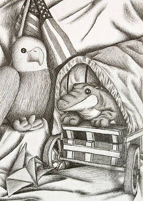 Wall Art - Drawing - Alligator and Eagle Still Life by Jeanette K