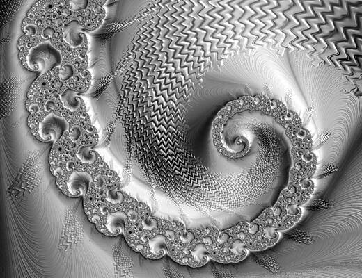 Wall Art - Digital Art - Amazing metallic shiny silver and grey fractal spiral by Matthias Hauser