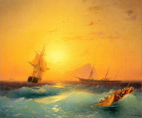 American Shipping off the Rock of Gibraltar Print by Ivan Konstantinovich Aivazovsky