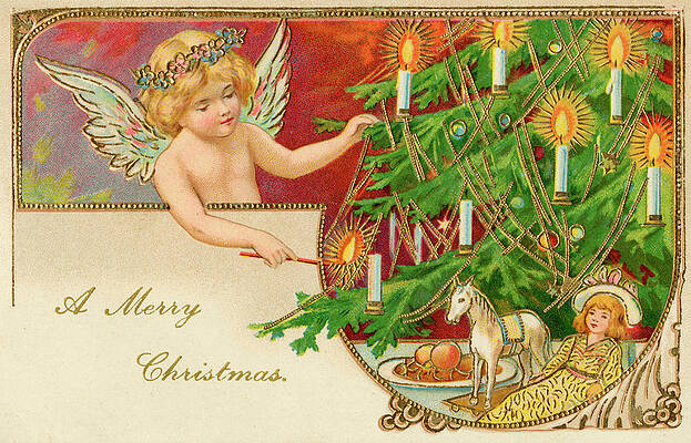 Wall Art - Drawing - An Angel Lights The Candles by Mary Evans Picture Library