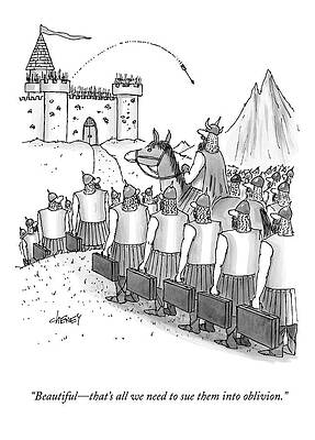 Wall Art - Drawing - An Army Of Vikings Hold Briefcases by Tom Cheney