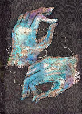  Painting - Anahata - heart 'blue hand' chakra mudra #1 by Silk Alchemy