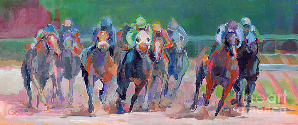 Wall Art - Painting - And Down the Stretch They Com by Kimberly Santini