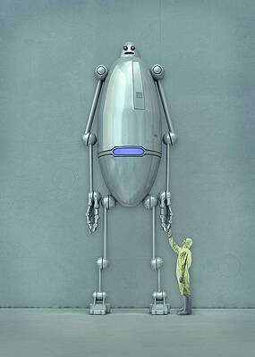 Wall Art - Photograph - Android Robot With A Technician by Science Photo Library