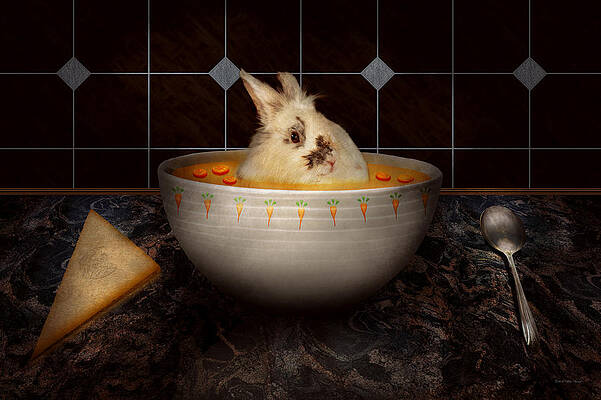 Wall Art - Digital Art - Animal - Bunny - There's a hare in my soup by Mike Savad