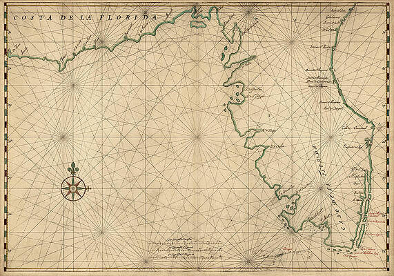 Wall Art - Photograph - Antique Map of Florida by Joan Vinckeboons - circa 1639 by Blue Monocle