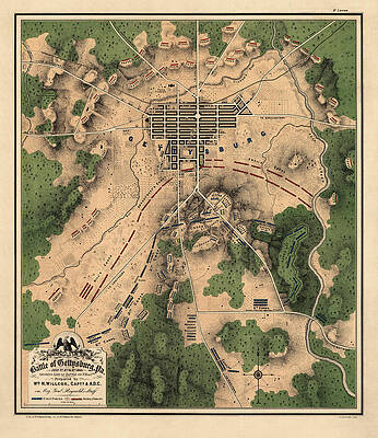 Wall Art - Drawing - Antique Map of the Battle of Gettysburg by William H. Willcox - 1863 by Blue Monocle