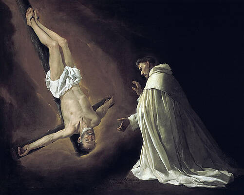 Apparition of Apostle Saint Peter to Saint Peter Nolasco Print by Francisco de Zurbaran