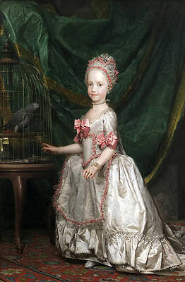 Archduchess Maria Teresa of Austria with a caged parrot Print by Anton Raphael Mengs