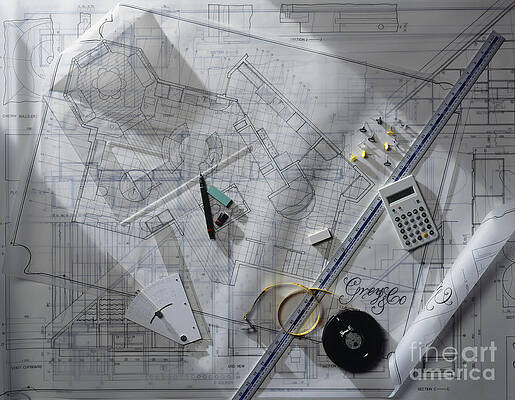 Wall Art - Photograph - Architectural Blueprint And Tools by Peter Anderson / Dorling Kindersley