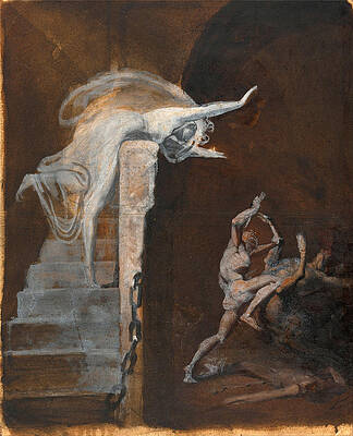 Ariadne Watching The Struggle Of Theseus With The Minotaur Print by Henry Fuseli