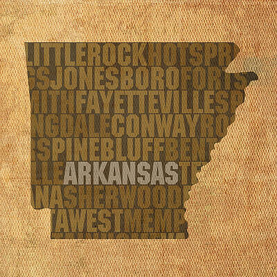Wall Art - Mixed Media - Arkansas Word Art State Map on Canvas by Design Turnpike