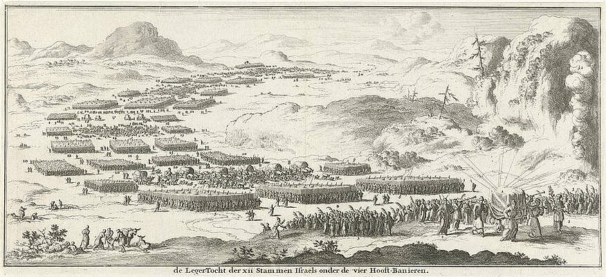 Wall Art - Drawing - Army Tour Of The Twelve Tribes Of Israel With The Tabernacle by Jan Luyken And Willem Goeree
