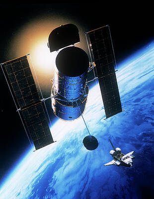 Wall Art - Photograph - Artwork Showing Hubble Space Telescope In Orbit by Science Photo Library