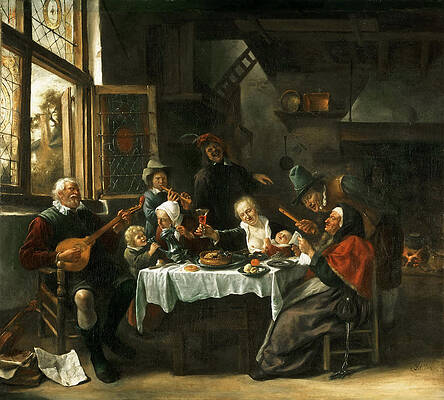 As the Old Ones Sing So the Young Ones Pipe Print by Jan Steen