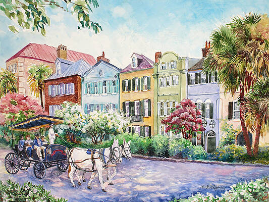Wall Art - Painting - Assault and Battery on Rainbow Row by Alice Grimsley