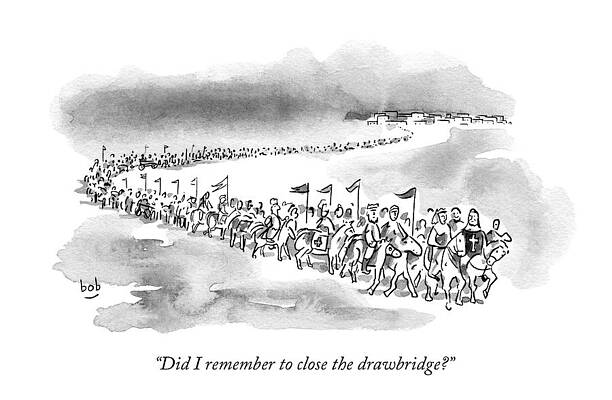 Wall Art - Drawing - At The Front Of A Marching Army On Horseback by Bob Eckstein