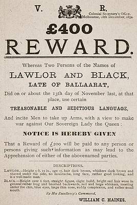 Wall Art - Drawing - Australian Reward Poster, 1854 by Australian School