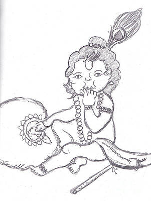 Pencil Sketch Of Shri Krishna | DesiPainters.com