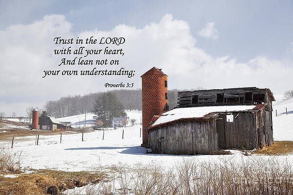 Wall Art - Photograph - Barn in Winter with Scripture by Jill Lang