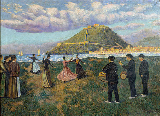 Basque Celebration. Dance at El Antiguo San Sebastian Print by Dario de Regoyos