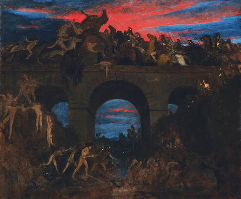 Battle On The Bridge Print by Arnold Boecklin