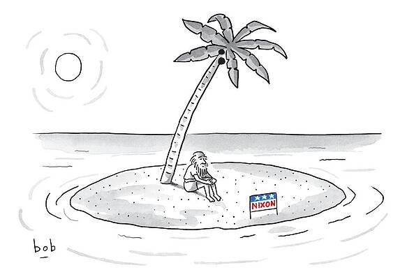 Wall Art - Drawing - Bearded Man Sits On A Deserted Island. A Campaign by Bob Eckstein