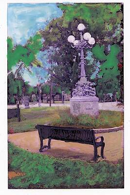 Bench By Lamp by Jerry Poscovsky