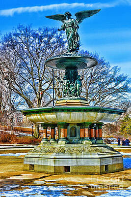 New York City, Manhattan, Central Park, Angel of the Waters Fountain,  Bethesda Terrace Solid-Faced Canvas Print