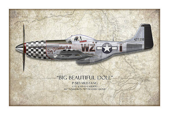 Wall Art - Painting - Big Beautiful Doll P-51D Mustang - Map Background by Craig Tinder