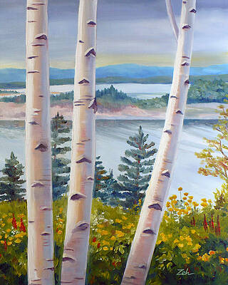 Wall Art - Painting - Birches in Nova Scotia by Janet Zeh