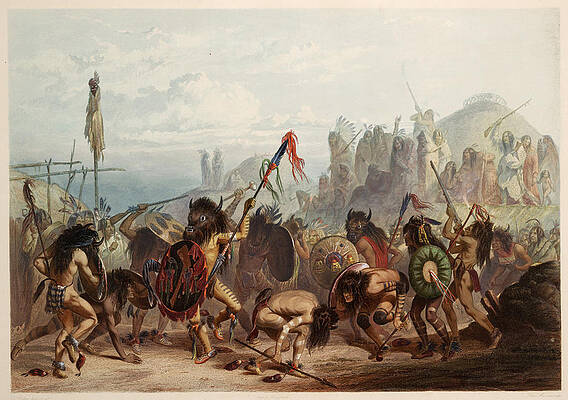 Wall Art - Painting - Bison Dance, Mandan Indians, 1839 by Science Source