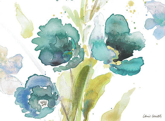 Wall Art - Painting - Blue Watercolor Modern Poppies II by Lanie Loreth