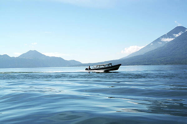 Boat At Full Speed On Lake Atitlan In Print by Lubilub