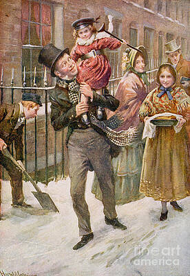 Wall Art - Painting - Bob Cratchit and Tiny Tim by Harold Copping