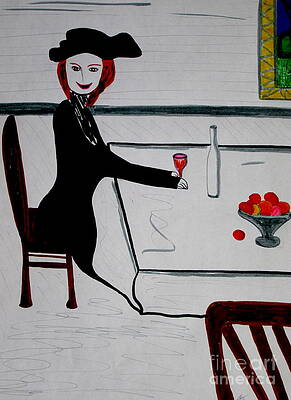 Wall Art - Drawing - Bonsoir  It's only my third glass by Bill OConnor