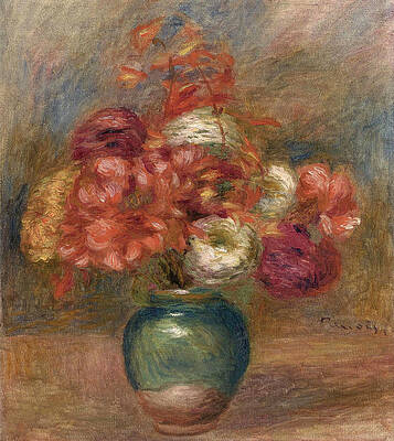 Bouquet of Flowers in Green Vase Print by Pierre-Auguste Renoir