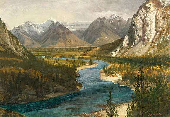 Bow River Falls. Canadian Rockies Print by Albert Bierstadt