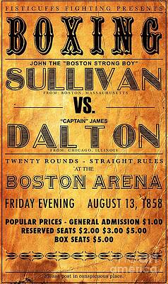 Boxing Drawing - Boxing Poster - 1858 by Robert Prusso jr