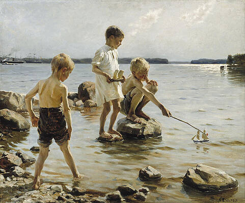 Boys Playing on the Shore Print by Albert Edelfelt