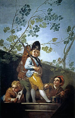 Boys Playing Soldiers Print by Francisco Goya
