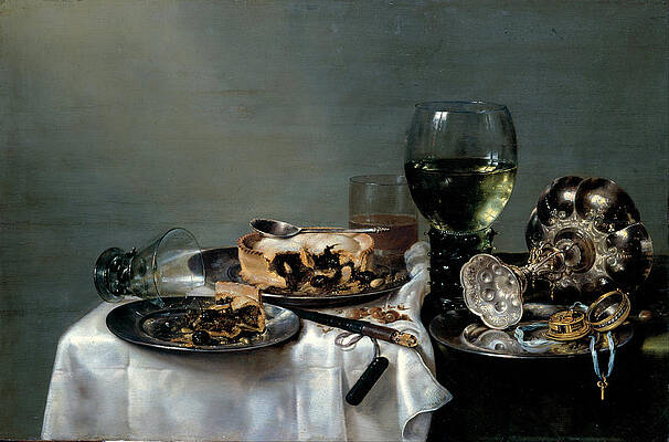 Breakfast Table with Blackberry Pie Print by Willem Claeszoon Heda