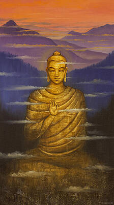Wall Art - Painting - Buddha. Passing clouds by Vrindavan Das