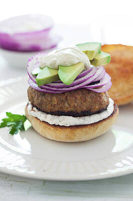 Wall Art - Photograph - Burger With Avocado And Onion by Yelena Strokin