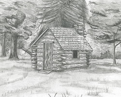 Wall Art - Drawing - Cabin in the Woods by David Lingenfelter