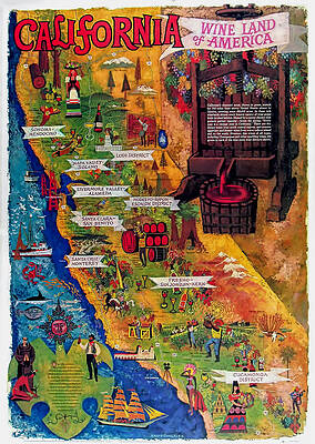 Nature Digital Art - California Wine Map by Georgia Clare