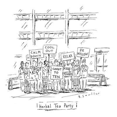 Wall Art - Drawing - Calm-looking Protesters Hold Picket Signs. Refers by Barbara Smaller