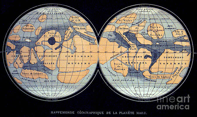 Wall Art - Photograph - Camille Flammarion Mars Map 1876 by Science Source