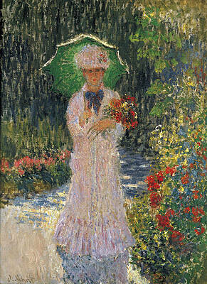 Camille with Green Umbrella Print by Claude Monet