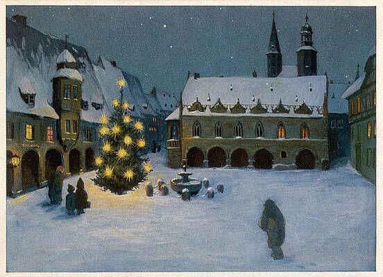 Wall Art - Drawing - Candle-lit Tree Stands In A  Snowy Town by Mary Evans Picture Library